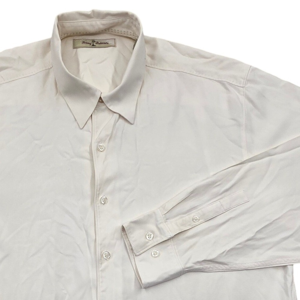 Tommy Bahama Mens XL Silk Long Sleeve Button Down Shirt Cream Textured Weave